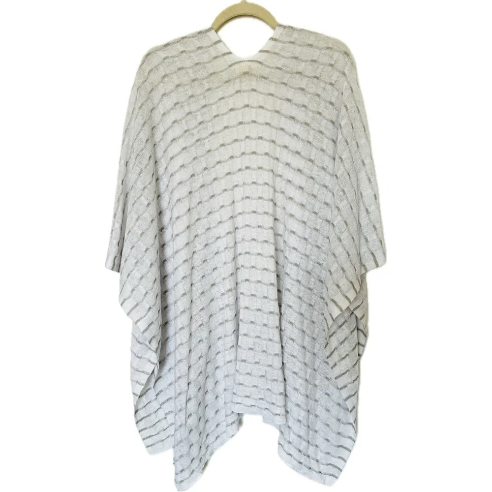 Eileen Fisher White Organic Linen Knit Grid Serape Wrap